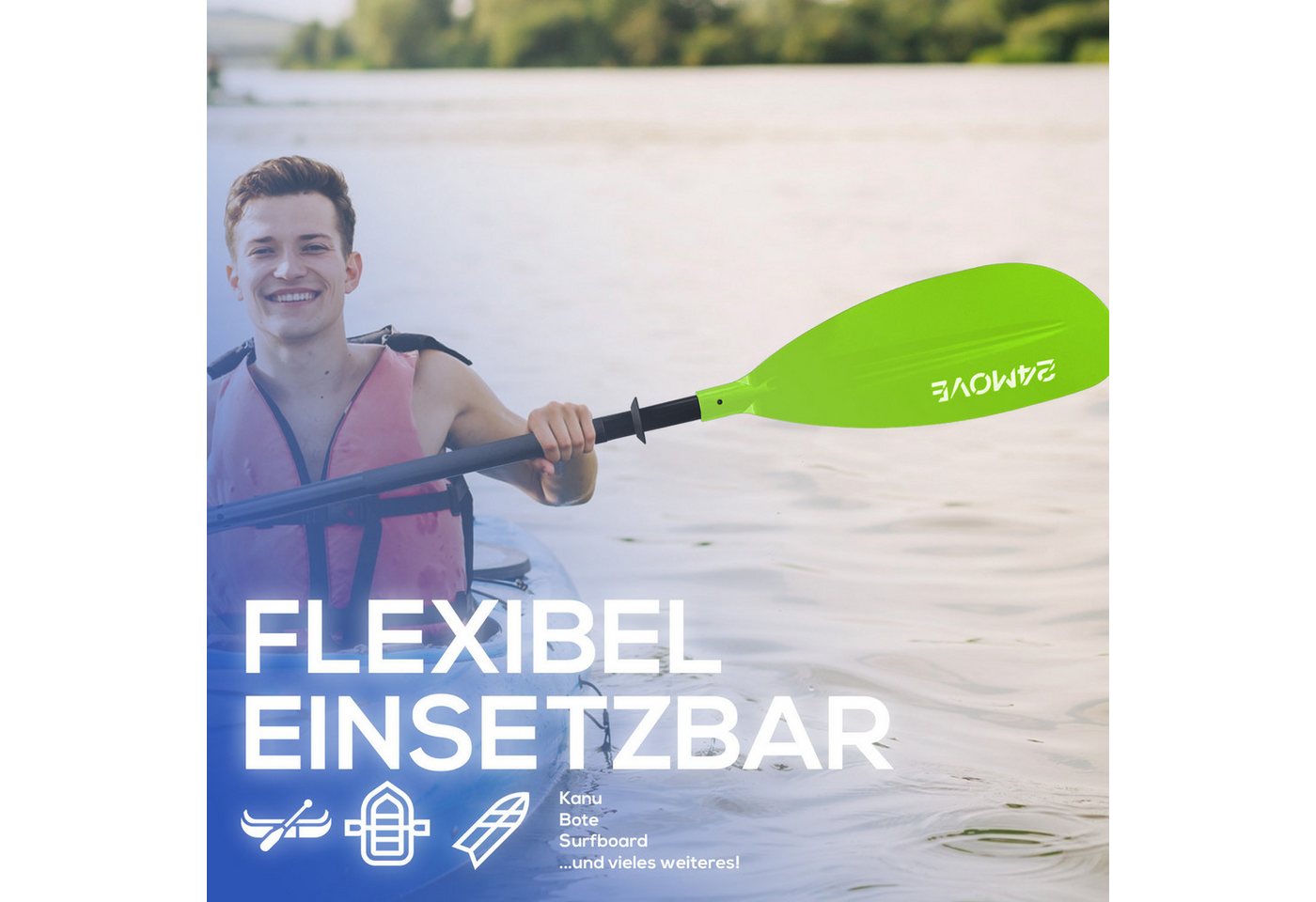 24MOVE Doppelpaddel Aluminium Paddel Stand-Up Paddling Kajak 220CM Verstellbar Grün Bild 2