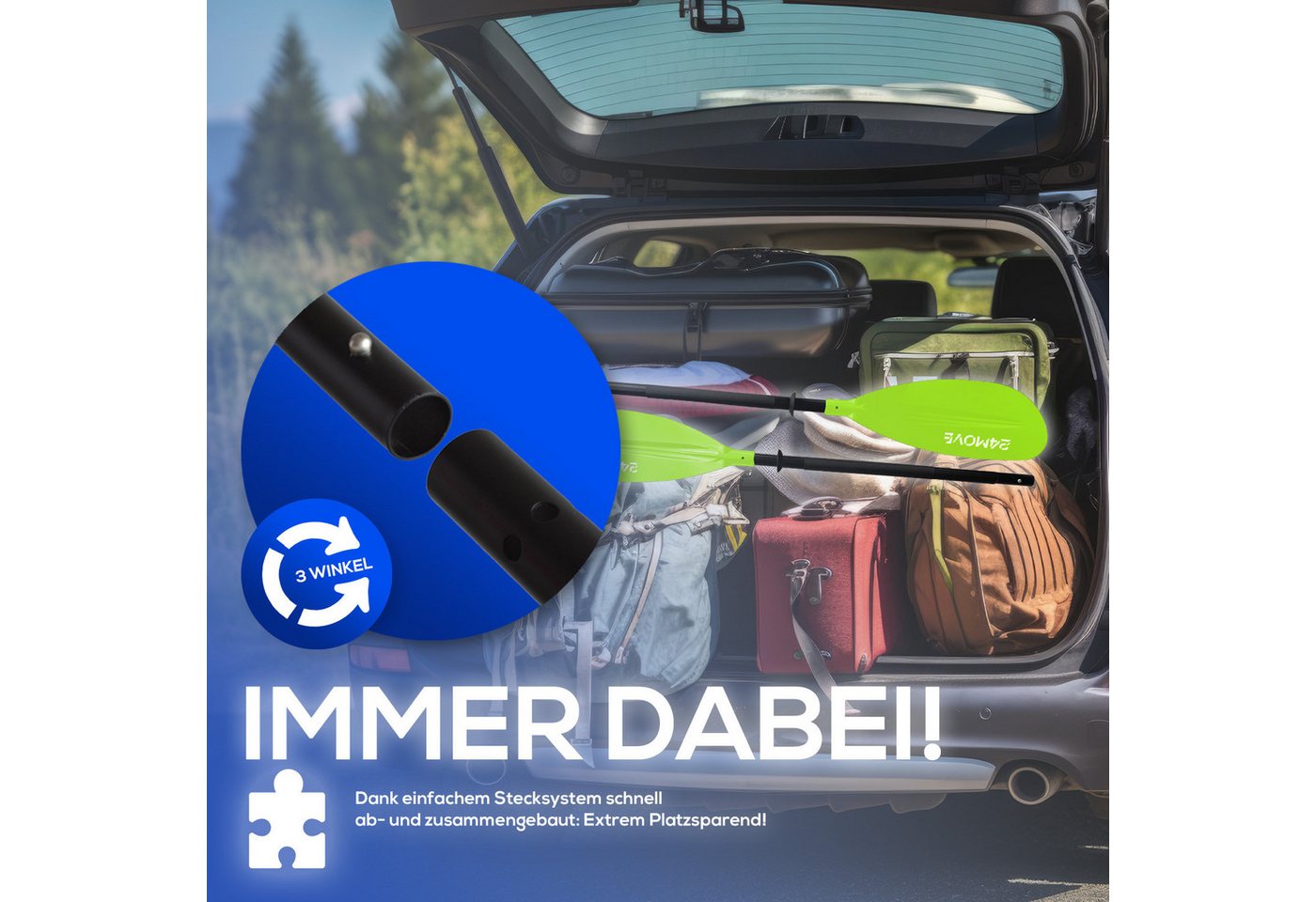 24MOVE Doppelpaddel Aluminium Paddel Stand-Up Paddling Kajak 220CM Verstellbar Grün Bild 3