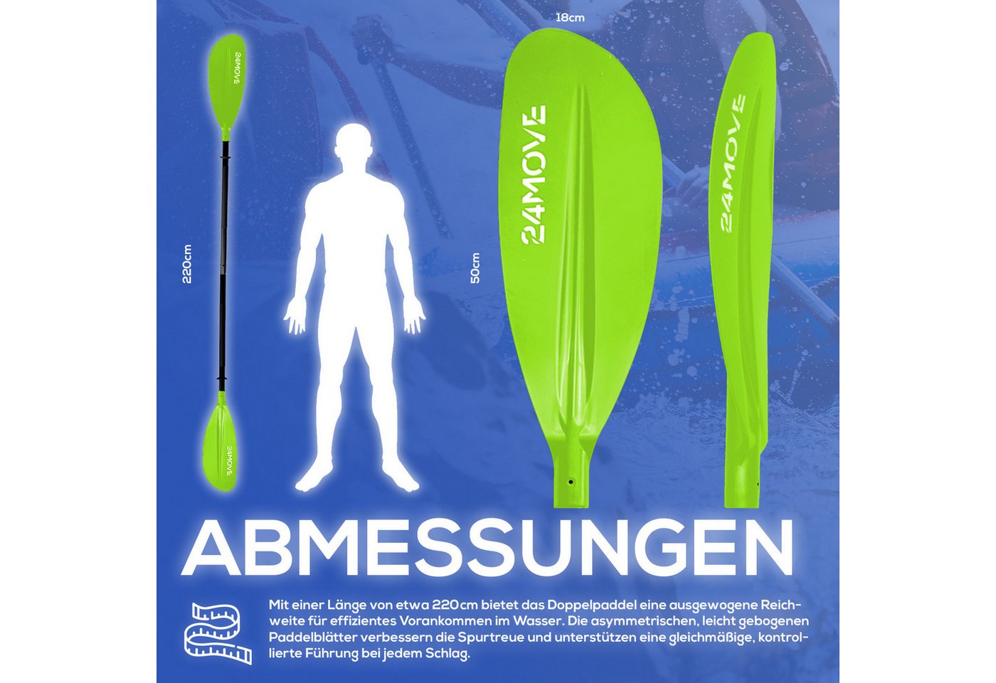 24MOVE Doppelpaddel Aluminium Paddel Stand-Up Paddling Kajak 220CM Verstellbar Grün Bild 4