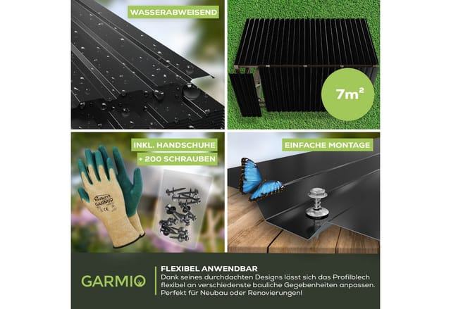 Garmio Profilblech Set 12 Stück Dachblech 129x45 Verzinkter Stahl Schwarz
