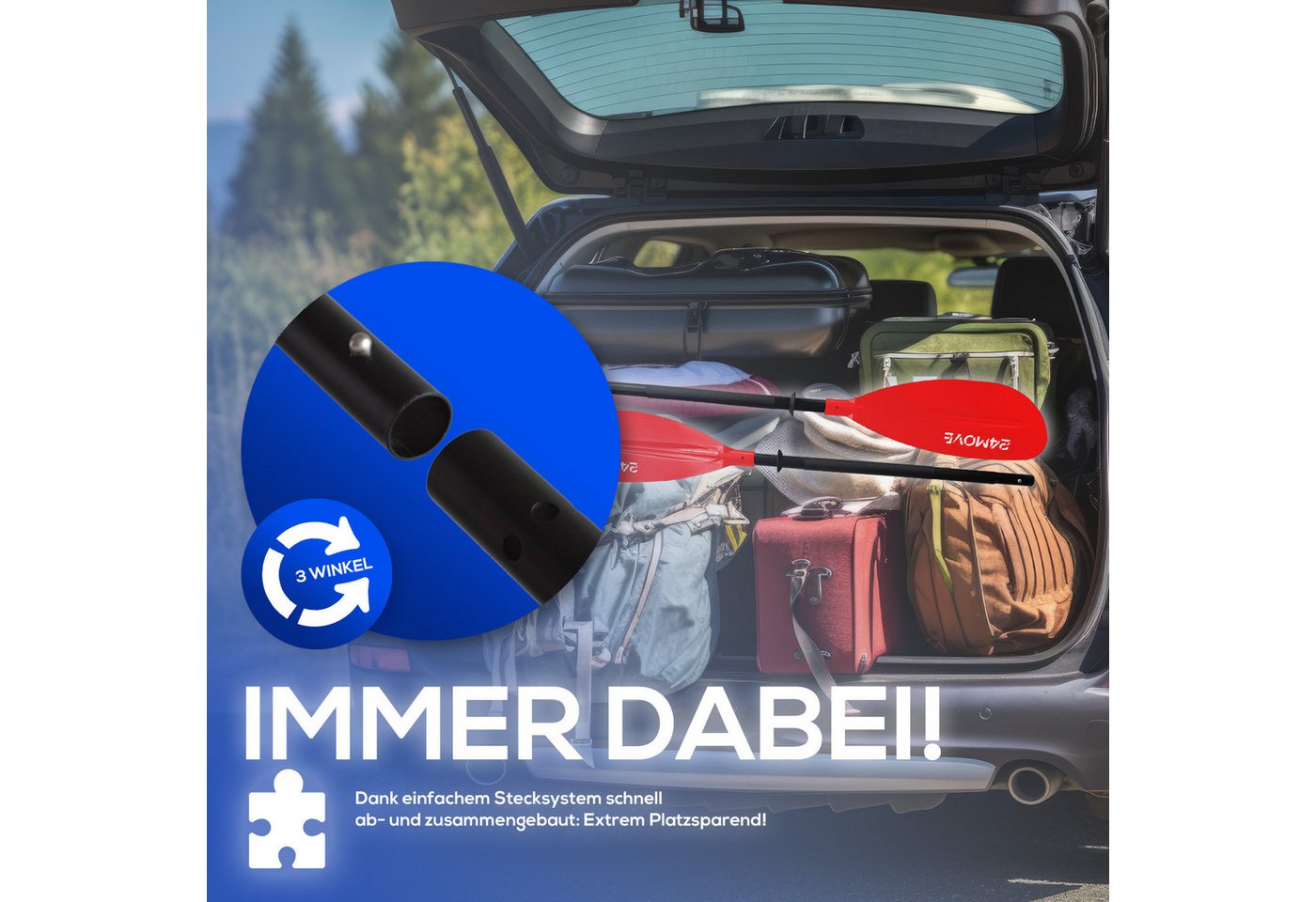 24MOVE Doppelpaddel Aluminium Paddel Stand-Up Paddling Kajak 220CM Verstellbar Rot