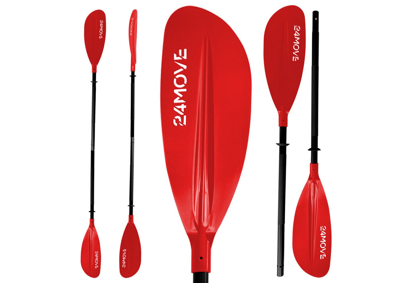 24MOVE Doppelpaddel Aluminium Paddel Stand-Up Paddling Kajak 220CM Verstellbar Rot Bild 2