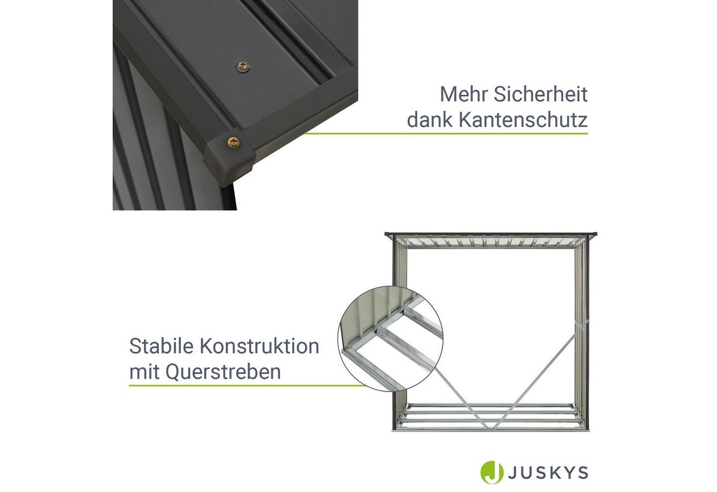 Juskys Holzunterstand Enno aus Stahl Grau