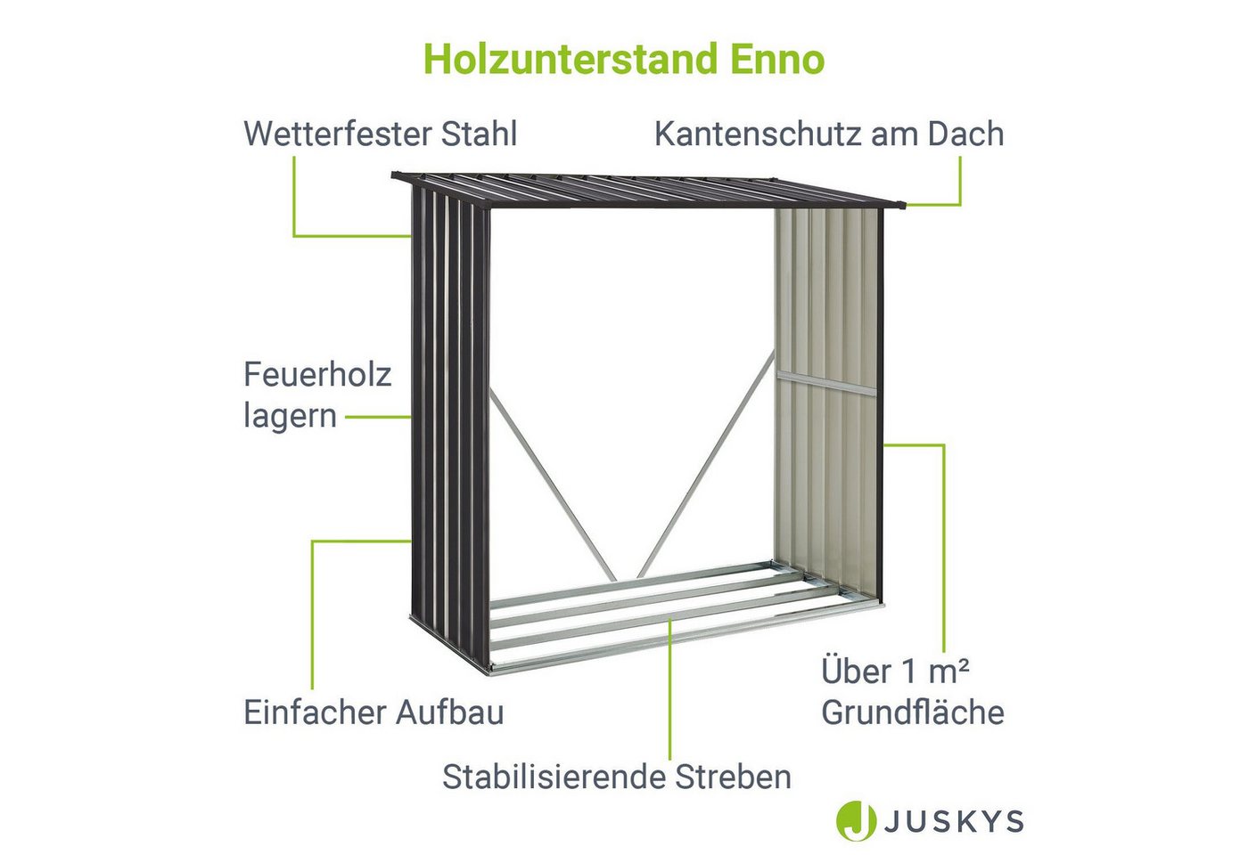 Juskys Holzunterstand Enno aus Stahl Grau Bild 4