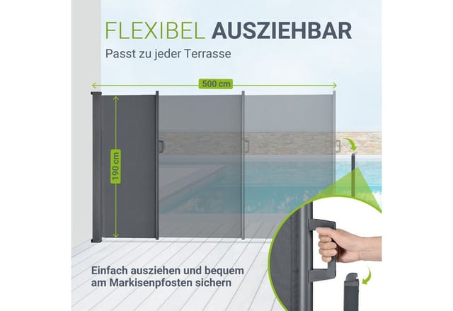 Juskys Seitenmarkise Dubai 500 x 200 cm Dunkelgrau