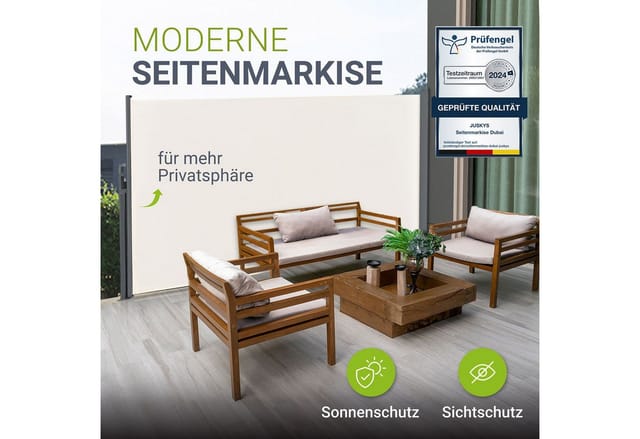 Juskys Seitenmarkise Dubai 300 x 180 cm Beige