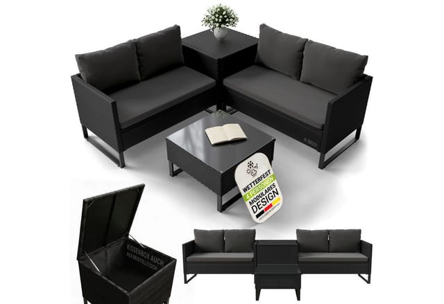 JUSKYS Polyrattan Lounge Santorini (Schwarz/Grau)