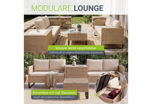 JUSKYS Polyrattan Lounge Santorini (creme/sand)