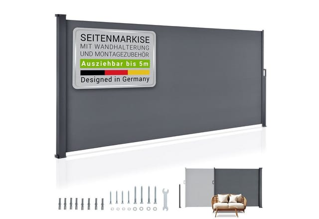 Juskys Seitenmarkise Dubai 500 x 160 cm Dunkelgrau