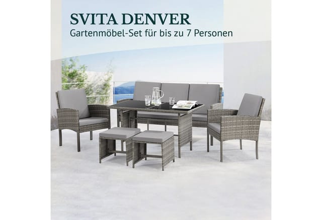 Svita Denver Polyrattan Gartenmöbel Set Essgruppe Lounge Esstisch Grau