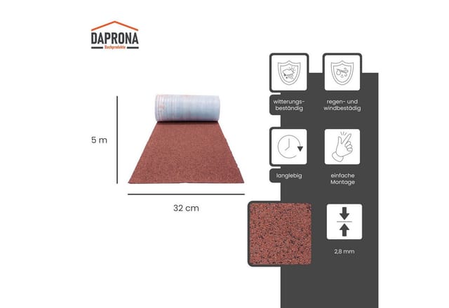 Daprona Firstabdeckung Dachschindeln 5m x 32cm Rot Bitumenschindeln