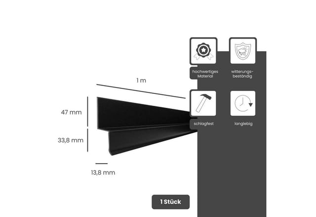 Daprona Noppenbahnprofil 1m x 13,8mm PVC Schwarz Wandanschlussleiste