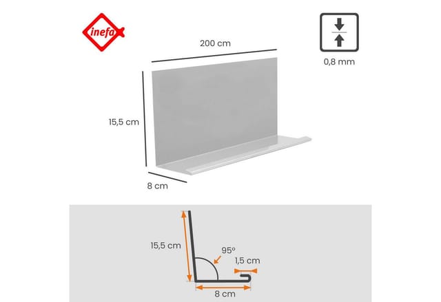 Inefa Winkelblech Dach mit Wasserfalz 200cm Aluminium Silber