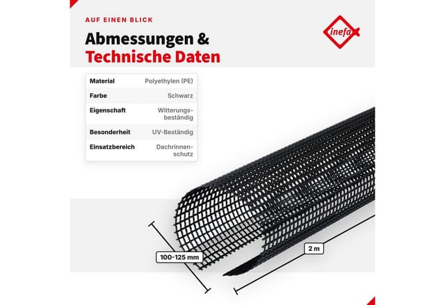 Inefa Laubschutzgitter 2m x 100-125mm PVC Dachrinnen Laubschutz Schwarz