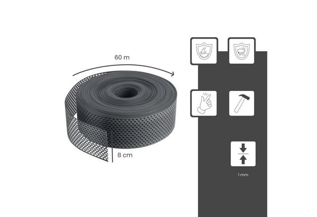 Daprona Lüftungsband Traufgitter 60m x 80mm PVC Gerollt Schwarz