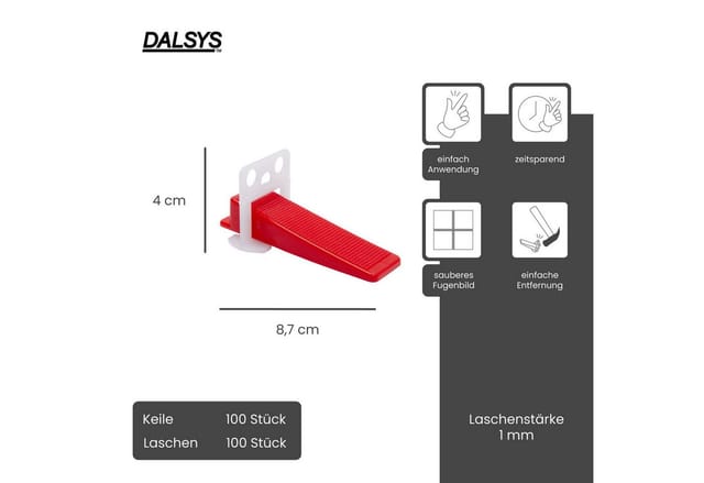 Dalsys Fliesen Nivelliersystem Set 1mm 100x Zuglaschen 100x Keile