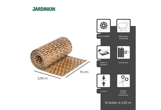 Jardinion Sichtschutzstreifen 10x 250cm x 19cm x 2,4mm Hellbraun Blickdicht