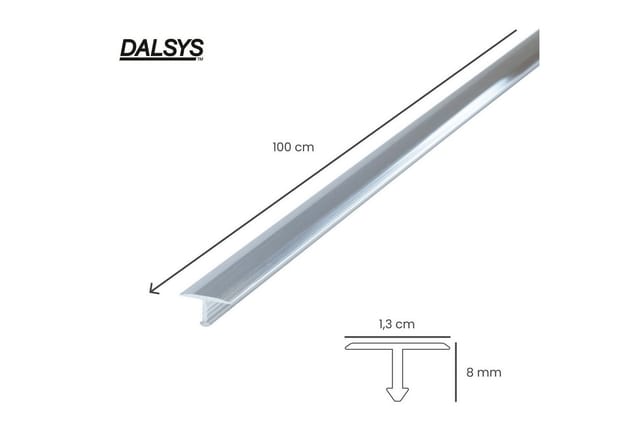 Dalsys T-Profil Übergangsschiene 100cm x 13mm Aluminium Silber Verchromt