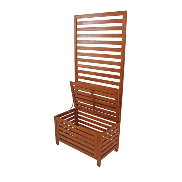 Jardinion Sichtschutz mit Bank 45cm x 80cm x 180cm Eukalyptus Braun Gartentruhe