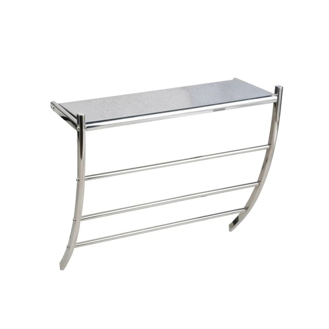 Bagnoxx Wandregal mit Handtuchstangen 53 x 46 x 21cm Edelstahl Silber