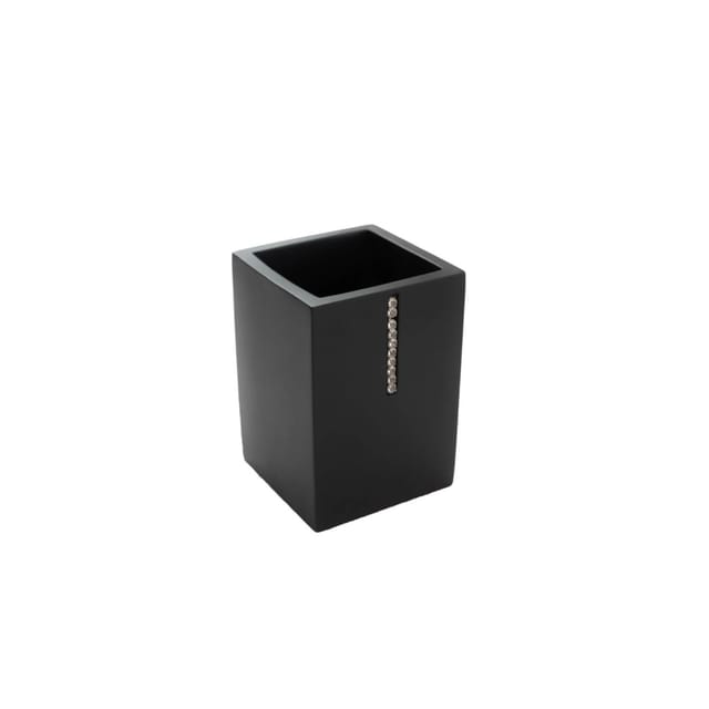 Bagnoxx Zahnputzbecher 7cm x 7cm x 10cm Schwarz mit Dekosteinen