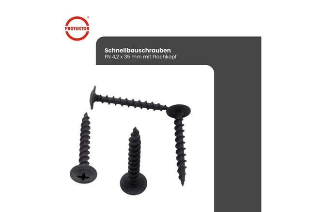Protektor Schnellbauschrauben 200x 4,2mm x 35mm Stahl Schwarz Feingewinde