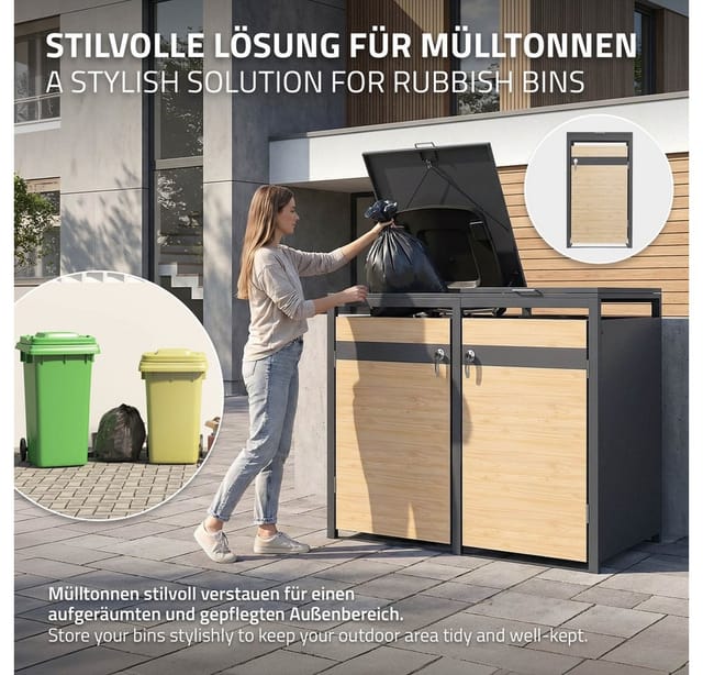 ML-Design Mülltonnenbox 3Er Anthrazit-Lärchenoptik 200x80x116,3 cm