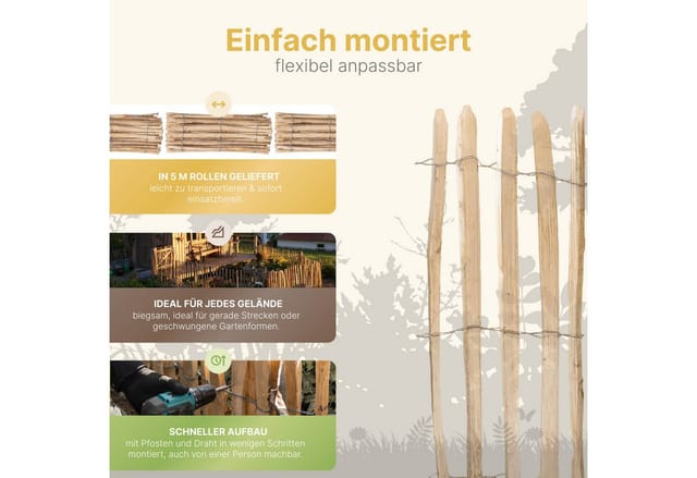 Stiltreu Englischer Staketenzaun Kastanie 500 cm x 50 cm Lattenabstand 6-8 cm
