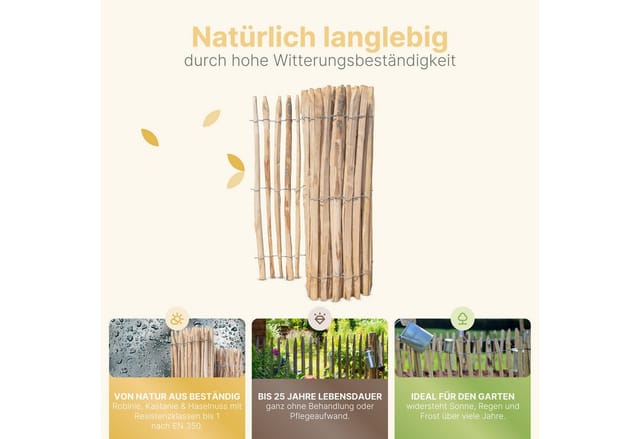 Stiltreu Französischer Premium Staketenzaun Kastanie 500 cm x 50 cm Lattenabstand 4-5 cm