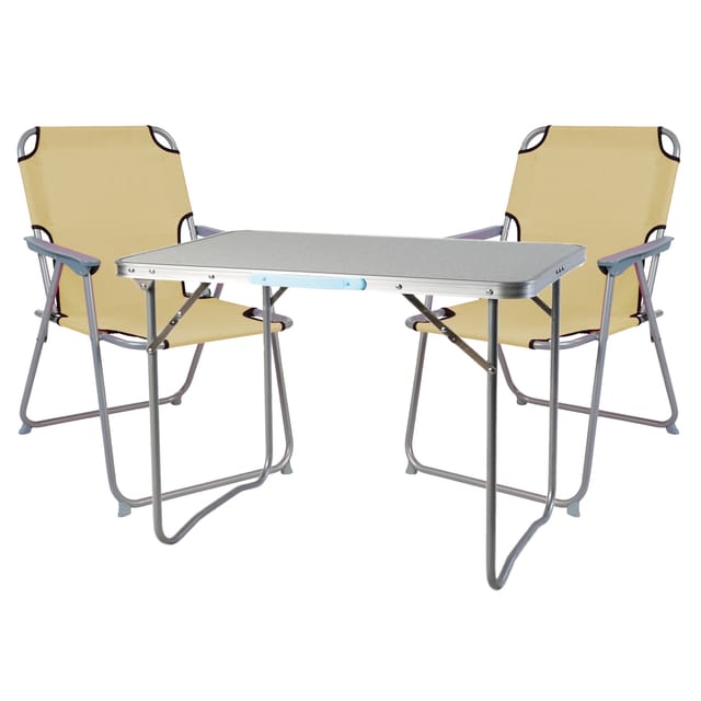 Mojawo 3 Teilig Campingmöbel Set Alu mit Tragegriff Camping L70xB50xH59cm Farbe Beige
