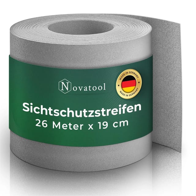 Novatool PP 26m Rolle Sichtschutzstreifen für Doppelstabmattenzaun Fenster Grau für 10 Reihen 1,1 mm Glatt