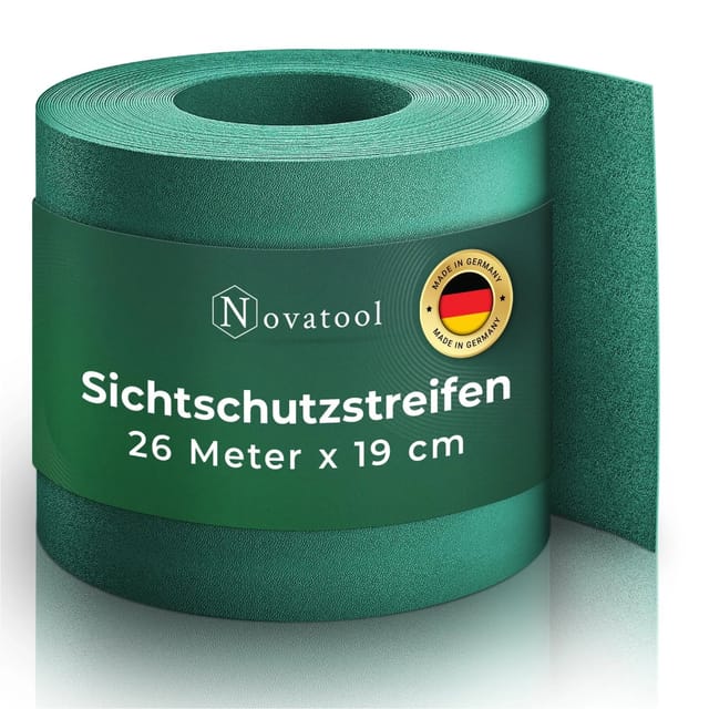 Novatool PP 26m Rolle Sichtschutzstreifen für Doppelstabmattenzaun Grün für 10 Reihen 1,1 mm Glatt