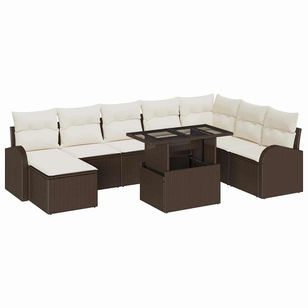 Maison Exclusive - Gartensofa-set 9 Stk. Braun Und Creme Poly-rat