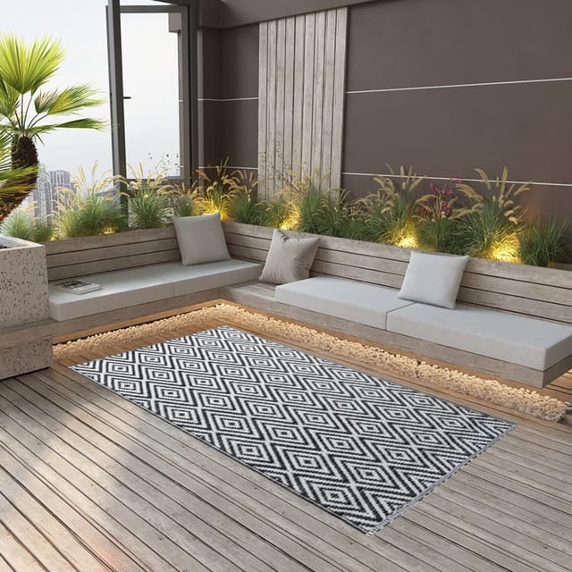vidaXL Outdoorteppich Weiß Und Schwarz 160x230 Cm Pp 643950