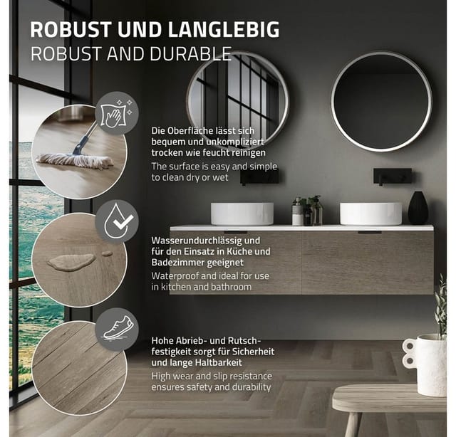 ML-Design Click Vinylboden Fischgrät Eiche Dunkel Braun 60 Dielen