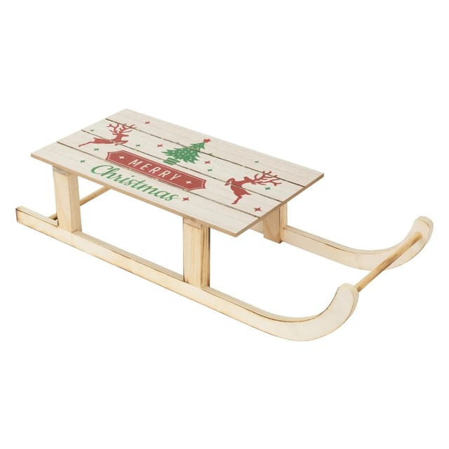 ECD Germany LED Deko Schlitten aus Holz mit 60 LEDs 60x21x13,5cm Braun
