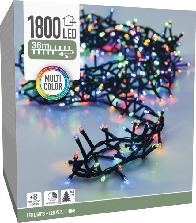 ECD Germany LED Cluster Lichterkette Bunt 36m 1800 LEDs Multifunktion