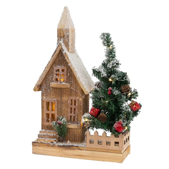 ECD Germany Dekorative Holz-Weihnachtshaus LED-Beleuchtung 27x11x44 cm
