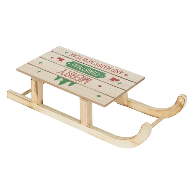 ECD Germany LED Deko Schlitten aus Holz mit LED 42x16 cm Natur-Braun