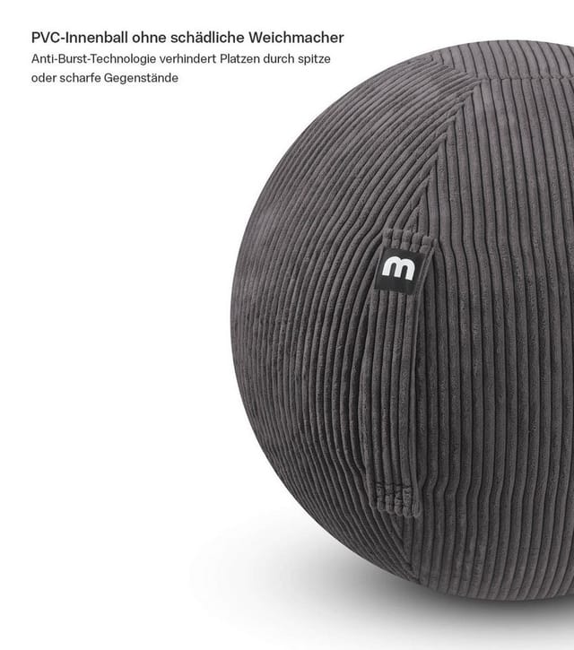 mokebo Stoff Sitzball Büro Ergonomisch Der Sportliche Sitzball mit Pumpe oder Pezziball mit Cordbezug in Anthrazit