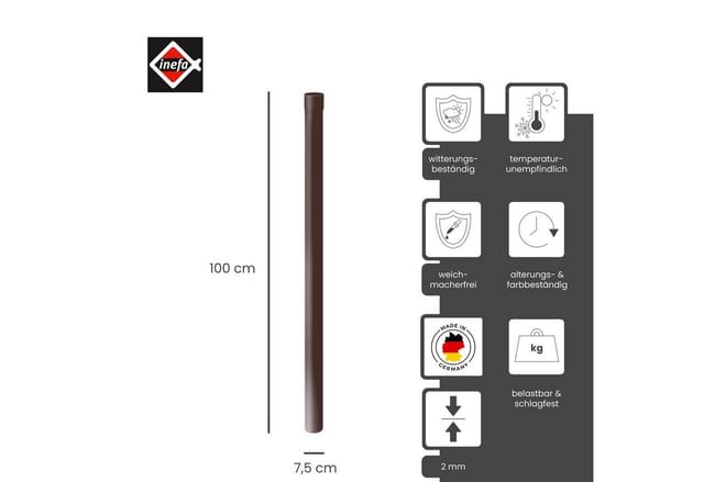 Inefa Regenrinnen Fallrohr 100cm DN 75 PVC Dunkelbraun Ableitung von Regenwasser