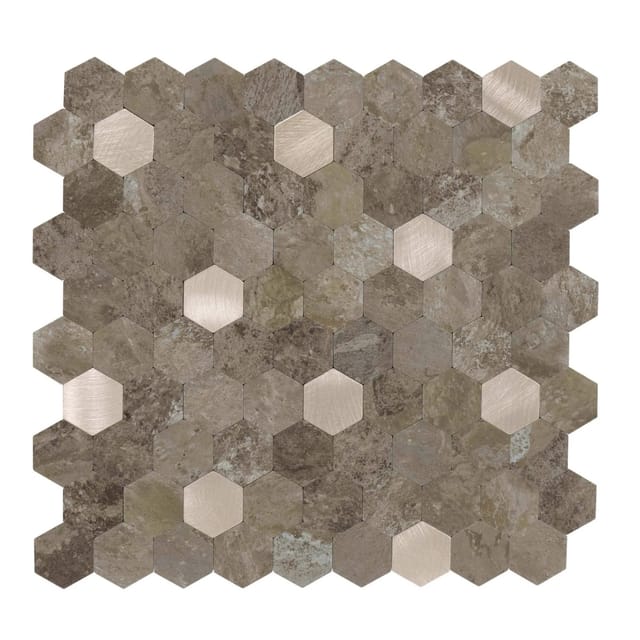 Dalsys Selbstklebende Fliesen 0,88m² 11 Stück Hexagon Braun Gold