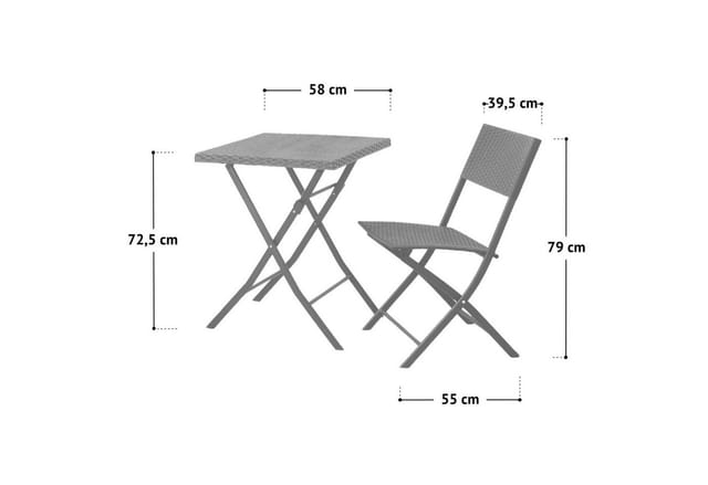 Svita Lima Bistroset 3-teilig 2 Stühle 1 Tisch Balkonset Klappbar Grau