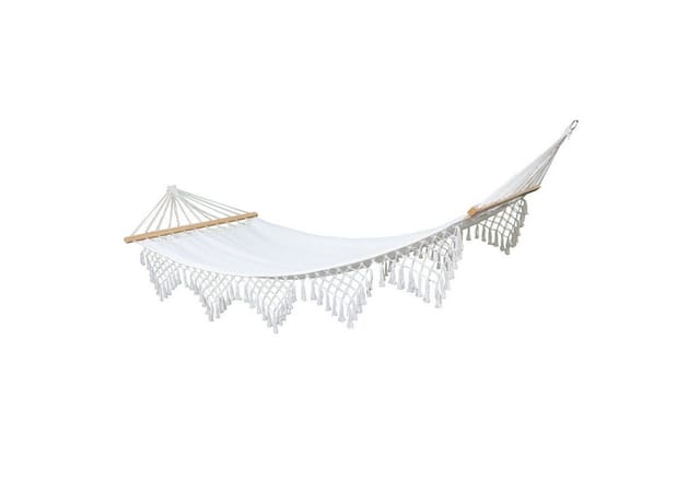 Svita Luxushängematte Mit Schmucksaum Boho Holzrahmen Macramé Baumwolle Beige