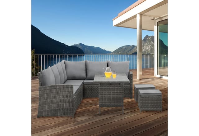 Svita Monroe Garten-Lounge Set Polyrattan Lounge-Möbel Sitzgruppe Grau