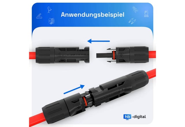 hb-digital 1 Paar Solarstecker 1000V PV Stecker IP68 für Solarkabel 4mm² oder 6mm²