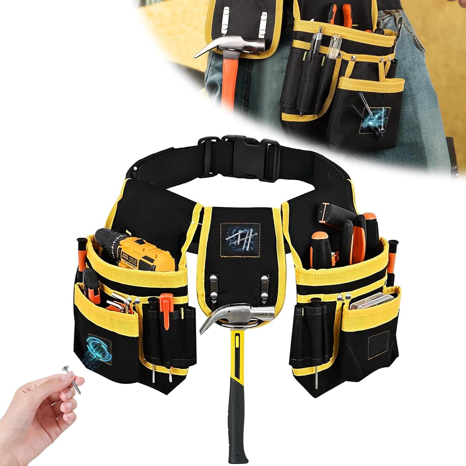 Werkzeuggürtel Für Herren Mit 26 Taschen, Robust, Verstellbar Und Abnehmbar, Für Schreiner, Elektriker Und Klempner.