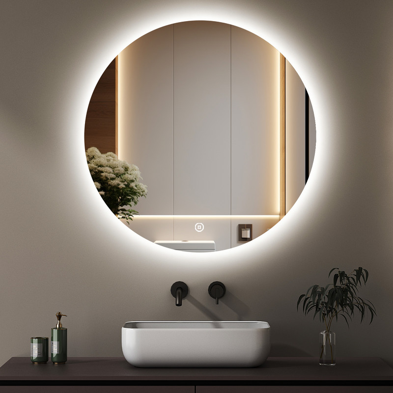 Badspiegel Mit Beleuchtung Rund 60 Cm Led Spiegel Mit Beleuchtung Runder Badezimmerspiegel Mit Beleuchtung Wandspiegel Rund Mit 3 Lichtfarbe Dimmbar Touchschalter