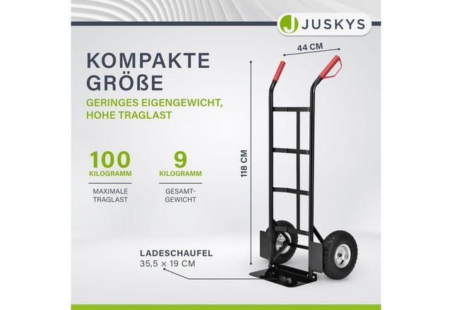 Juskys Sackkarre Basic in Schwarz mit Roten Griffen Klappbar