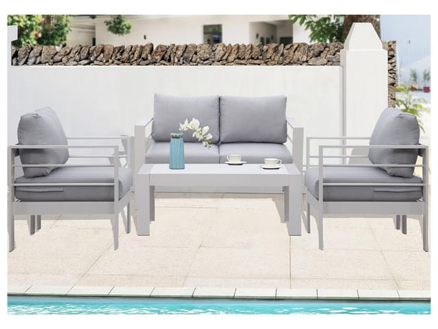 MeXo Gartenmöbel Set aus Aluminium Loungeset für 4 Personen Weiß